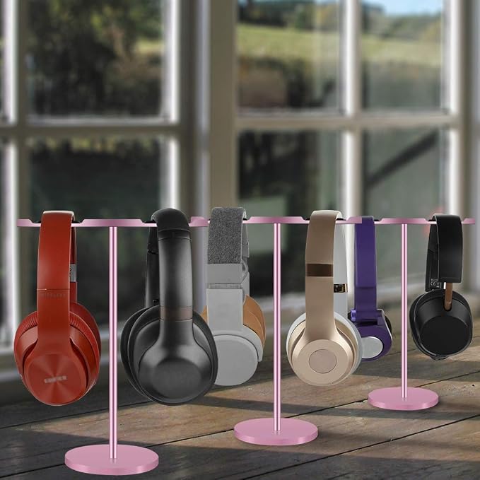 GEEKRIA Aluminum Alloy Dual Headphones Stand for Over-Ear Headphones, Gaming Headset Holder, Desk Display Hanger with Solid Heavy Base Compatible with Bose, Beats, Sony, AKG, ATH (Rose Gold)