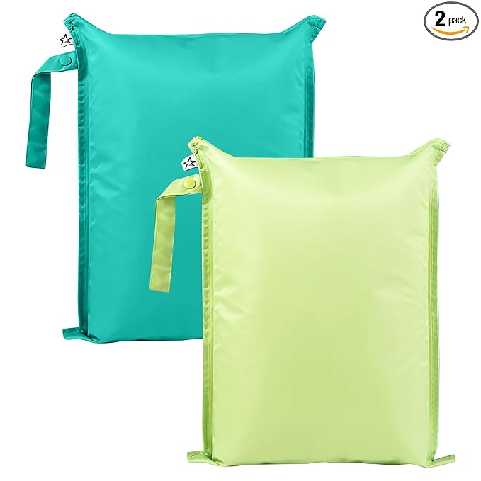 Tiny Twinkle Mess Proof Wet Bags | 2-Pack Reusable Waterproof Wet Bags for Swimsuits | Baby Clothes | Travel & Diaper Bag (Rainforest)