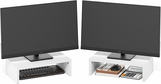 Furinno CLASSIC Monitor Stand Riser Set of 2, 15.7" Wide Dual Monitor Riser, Stackable Separable Laptop Stand for Desk, Desktop Organizers and Accessories, for Office Supplier, White
