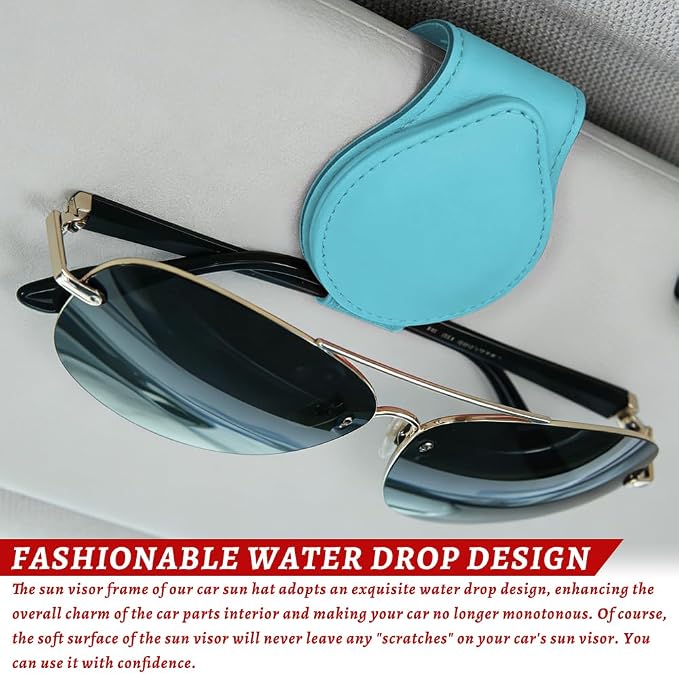 Sunglasses Holders for Car Visor, PU Leather Car Organizer, Magnetic Glasses Holder and Ticket Card Clip, Multi-Functional Auto Sun Visor Eyeglass Holder for Most Vehicles (Blue)