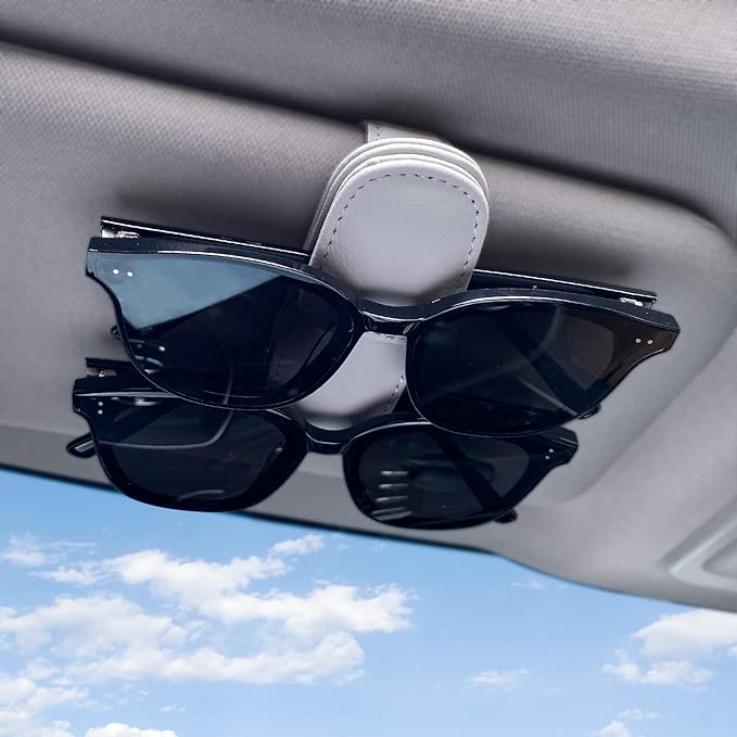 Visonx 2 Pack Car Visor Sunglass Holder, Magnetic Leather Eyeglass Clip Hanger, Square Car Visor Glasses Holder Accessories (Grey)