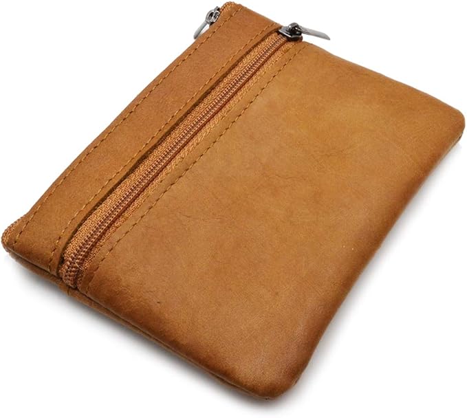 Freezx Women Genuine Leather Coin Pouch Zip Mini Purse Wallet Key Chain 3 Zipper