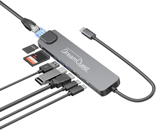 DreamQuest USB C Hub 8-in-1 with 4K@60Hz HDMI, max 100W PD, USB 3.0/2.0, SD/TF Card Reader,100Mbps LAN Port– Compatible with Desktops, Laptops, Xbox, Flash Drives, Consoles, Printers