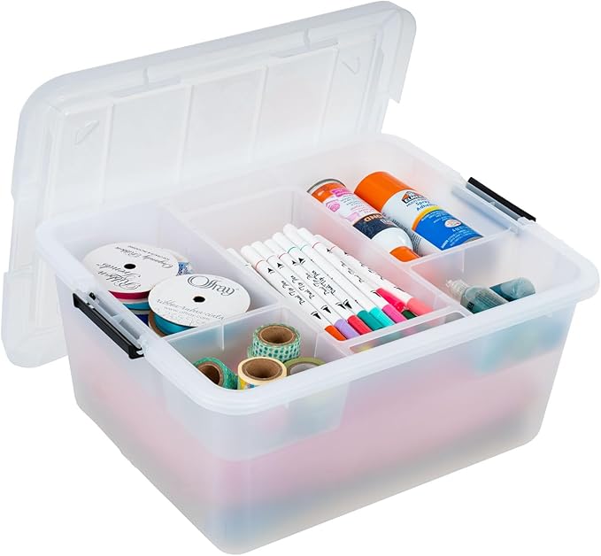 IRIS USA Clip Box with Removable Tray and Latching Lids, 18 Quart Craft Storage Bins, Art & Writing Supply Containers for Home, Office & Classroom Organization