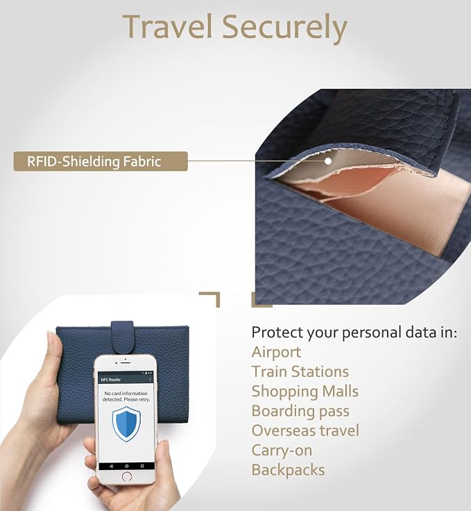 RFID Blocking Leather Passport Holder for Travel Women & Men | Slim Passport Wallet for Womens with Card Slots, Zippered Coins Pocket and Cash Holder, Gift Box Ready (Sapphire Blue)