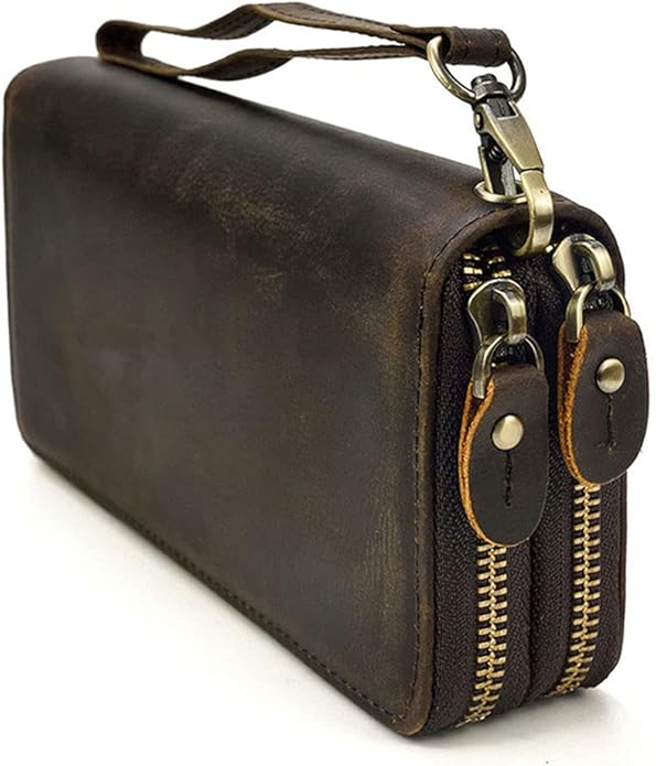 KPYWZER Leather Clutch Purse Wallet Men Wrist Bag
