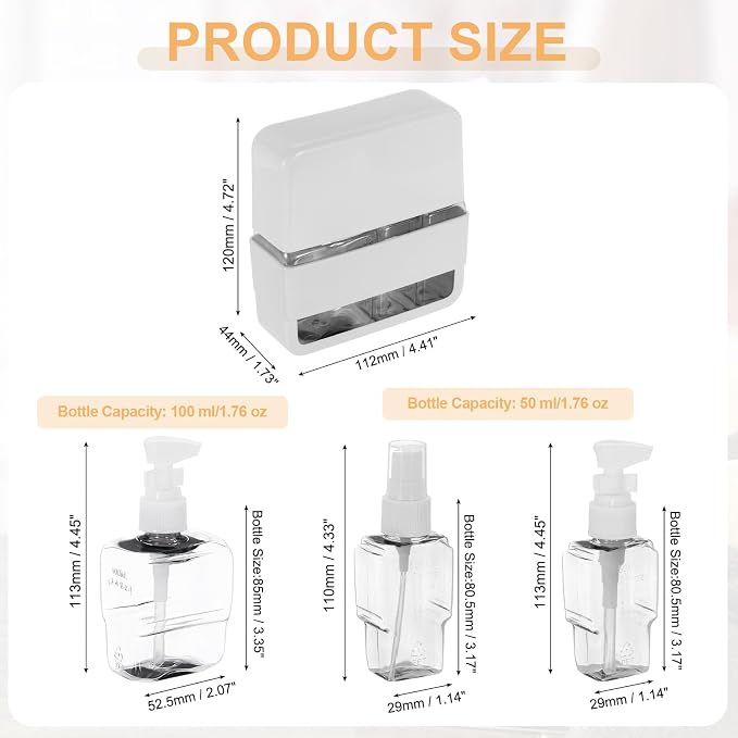 Travel Toiletries Bottles Set, Reusable 3-in-1 Kit Liquid Bottles Containers Leak Proof Spray & Lotion with Labels - Fitting for (Travel/Hotel/Gym/Perfume), 3Pcs & 50/100ml & Grey