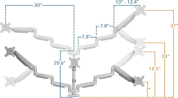Mount-It! Triple Monitor Mount with Gas Spring Arms, Fits 24??2 Inch Screens, USB & Audio Ports, Full Motion Desk Stand with Tilt, Swivel & Rotation, Heavy Duty Silver 3 Screen Arm with Clamp
