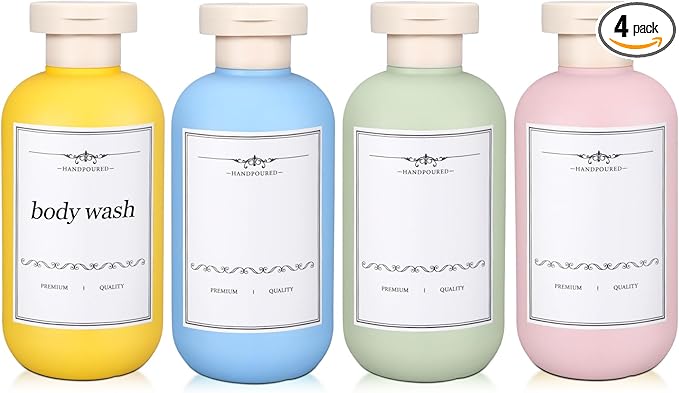 4 PACK Travel Shampoo Bottle, Empty Plastic Squeeze Bottles 6.8oz with Flip Cap, Lotion Container for Toiletries Travel Size Shampoo and Conditioner