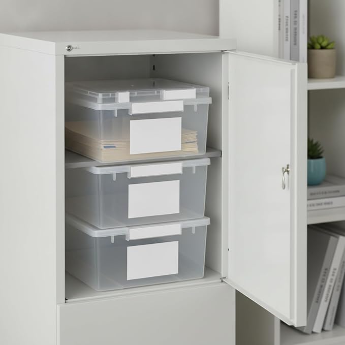 Stackable Document Storage Box with Lid, PP Plastic File Organizer for Legal Size Papers, White Desktop Filing Bin (1 PC)