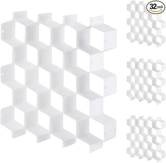32Pcs Honeycomb Drawer Organizer Divider for Underwear Socks Bras Ties Belts Scarves (112 Slots)