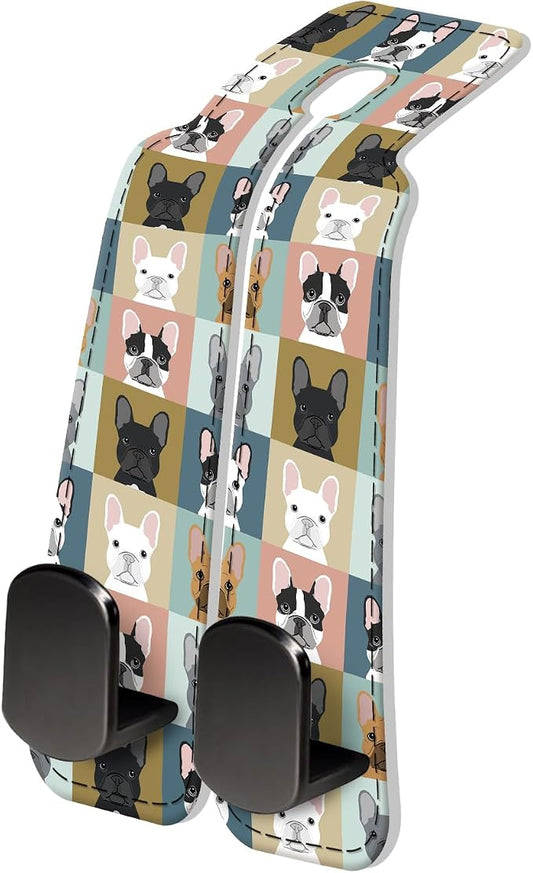 PU Leather Car Seat Hook, Storage Headrest Hanger, Cute Car Backseat Organizer, Car Hooks for Purses and Bags Dog Faces