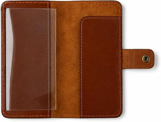 Genuine Tan Leather Checkbook Cover - Handmade Check Holder with Divider & ID Window, Slim Organizer Wallet for Business, Travel & Everyday Use, 3.5 x 7 inch