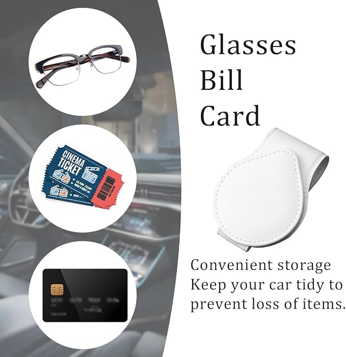 Mandark Magnetic Sunglass Holder for Car Visor, Leather Vehicle Eyeglass Hanger Clip, Automotive Interior Ticket Card Glasses Organizer Clamp Accessories, Universal for SUV, Sedan, Truck(White)