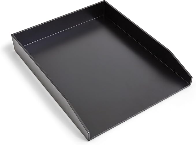 Staples Front‑Load Stackable Plastic Letter Tray, Black, 2‑Pack – Desktop Paper Organizer for Office Files & Documents