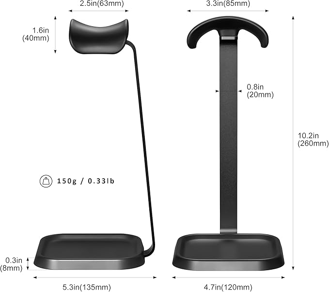 Headphone Stand, Curved Headset Stand with Storage Tray, Gaming Headset Holder for AirPods Max, AirPods Max 2, AirPods, AirPods Pro, Beats, Bose, Sony and More (Black)