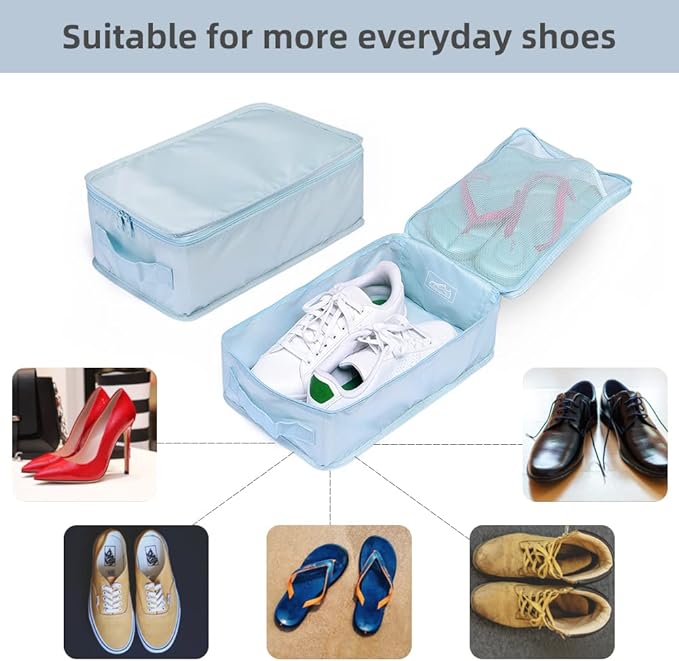 Travel Shoe Bags, Foldable Waterproof Shoe Pouches Organizer-Double Layer (8 Blue Shoe Bags)
