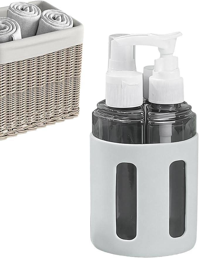 Travel Toiletry Containers | 4-in-1 Refillable Empty Spray Dispenser | Travel Size Toiletries Bottles - for Outdoor Camping Trip Vacation Hotel Women Shampoo Conditioner Lotion
