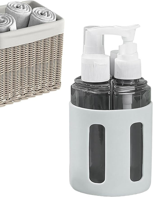 Travel Toiletry Containers | 4-in-1 Refillable Empty Spray Dispenser | Travel Size Toiletries Bottles - for Outdoor Camping Trip Vacation Hotel Women Shampoo Conditioner Lotion