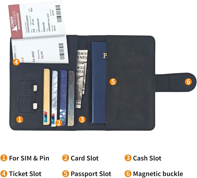 Passport Wallet Holder - Slim Travel Organizer Cover for Women & Men, Essentials Accessory (Black)