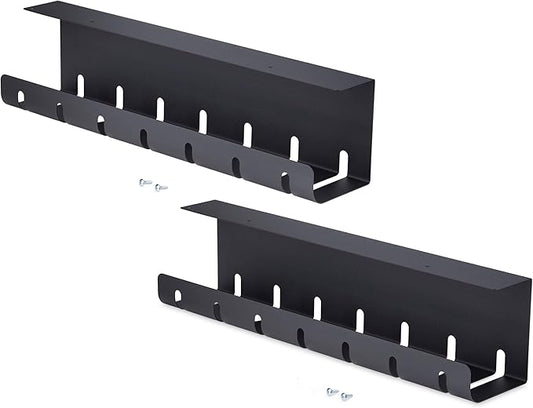 StarTech 2-Pack Under Desk Cable Management Tray, 42" Long (21" Per Tray), Metal Slotted Style Cable Organizer, Screw-On, Power Bar Holder, Black, TAA