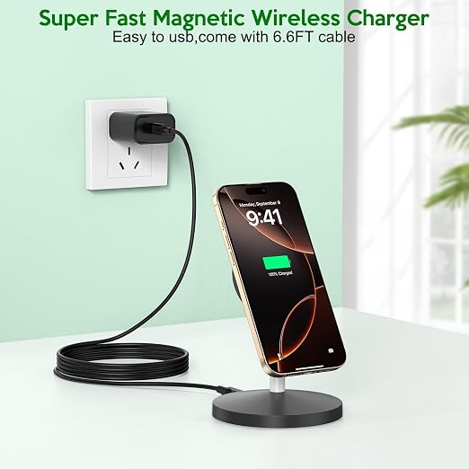 MagSafe Wireless Charging Station,iPhone Wireless Charger 6Foot Long USB C Cable, 15W Phone Magnetic Wireless Charger & Fast Charging Pad for iPhone 17/17 Air/17 Pro Max/16 Plus/16 Pro Max/15/14/13/12
