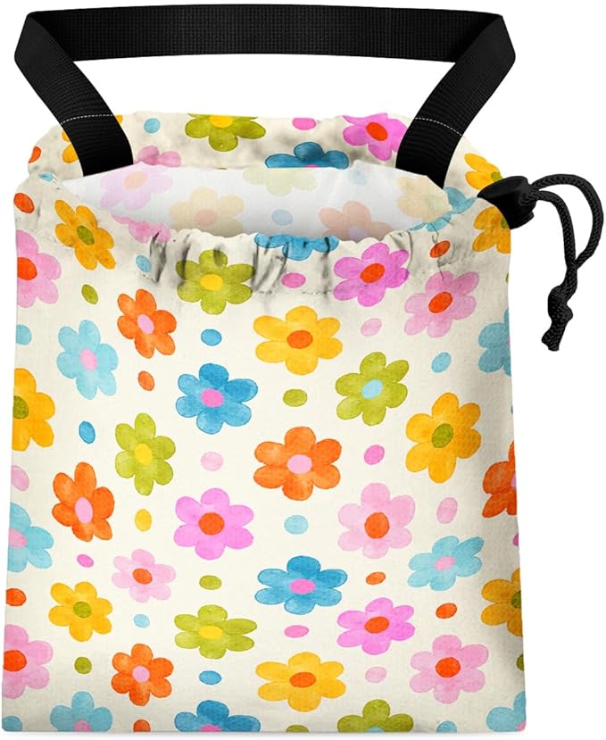 Car Trash Bag Hanging Back of Seat Waterproof Small Cute Printed One-Handed Strap Drawstring Garbage Bags for Car-Flower