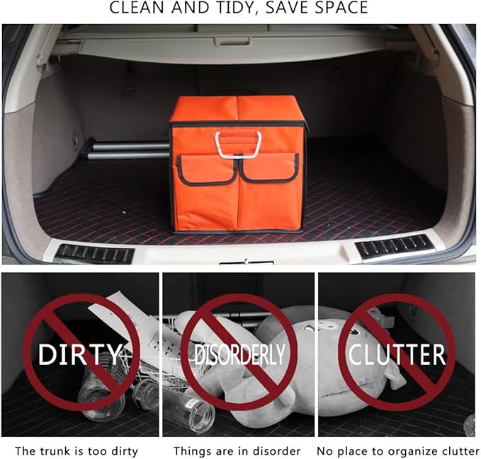 Car Trunk Organizer Collapsible Portable Multi Compartments Organizer with Non Slip Straps for SUV Truck Auto Vehicle Car Auto Minivan(Small covered, Orange)