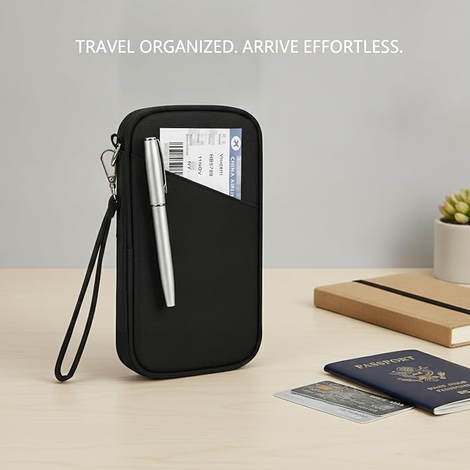 Passport Wallet, Slim Oxford Cloth Travel Document Organizer with Card Slots for Airport Check-in (1 PC)
