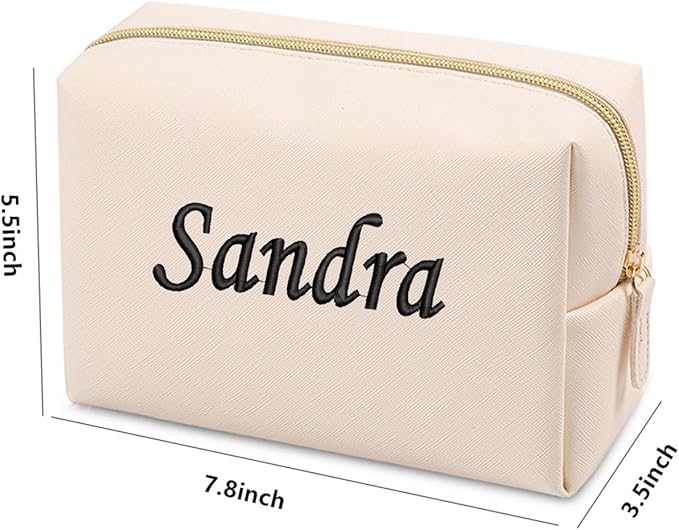 GOPHIE Cusotom Embroidery Travel Makeup Bag Organizer,Cosmetic Bags for Women,Gift For Bachelorette Party,Set of 3,Beige