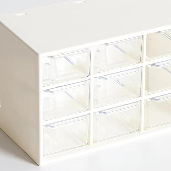MSUIINT Desk Organizers, 9 Drawers Desktop Organizer, Dustproof Small Organizer with Drawers, Multifunctional Easy to Clean Desk Storage Box for Jewelry Makeup