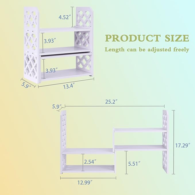 Felmis Desktop Organizers Shelves for Office Desk, Small Bookshelf for Desktop Storage, PVC Adjustable Display Shelf, Makeup Shelf for Dorm, Home Decor