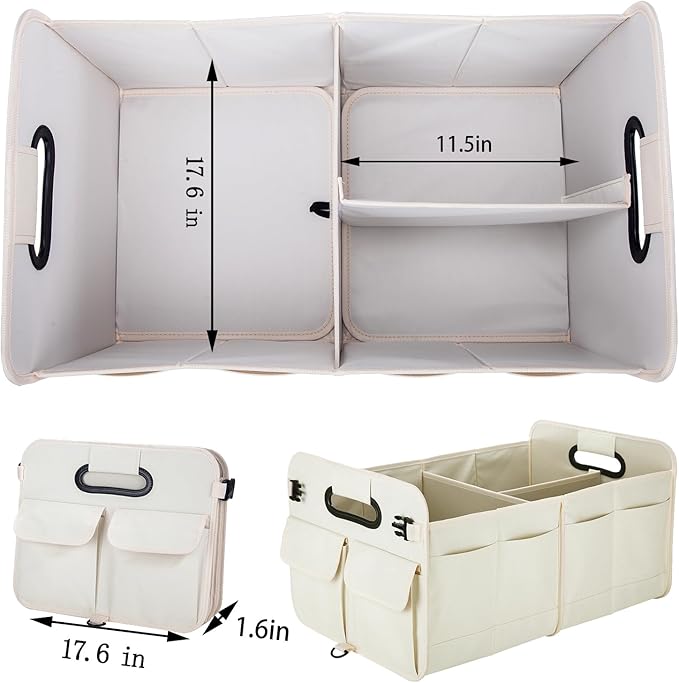 titiyiof Trunk Organizer For Suv & Sedan,Car Organizers and Storage, Waterproof Collapsible & Adjustable Straps,75L Sturdy Car Organization for Car Accessories, Tools,Sundries,2-3 Compartment（Beige）