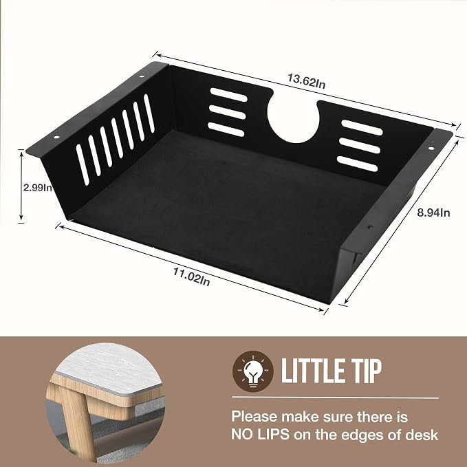 2 Pack Under Desk Shelf - Under Desk Storage Shelf Metals,Under Desk Organizer - Black Under Shelf Storage for Office Tables & Workstations（11 Inch）