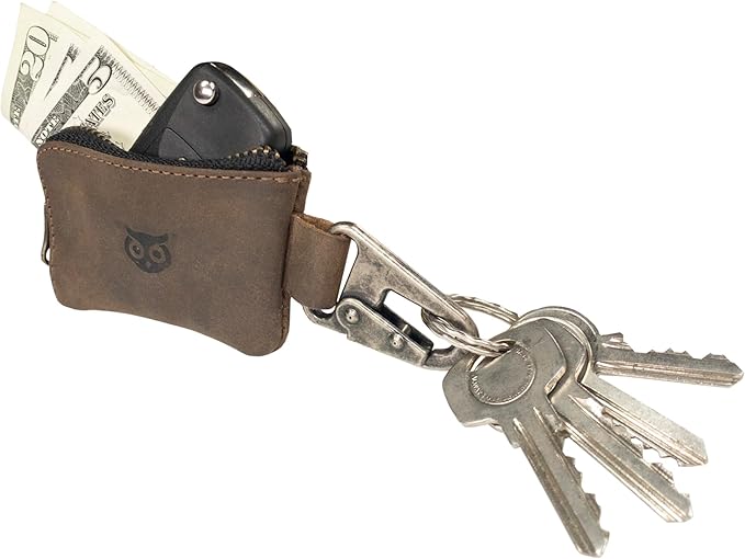 Hide & Drink, Car Key Holder & Coin Purse for Belt Loop Handmade from Full Grain Leather - Bourbon Brown