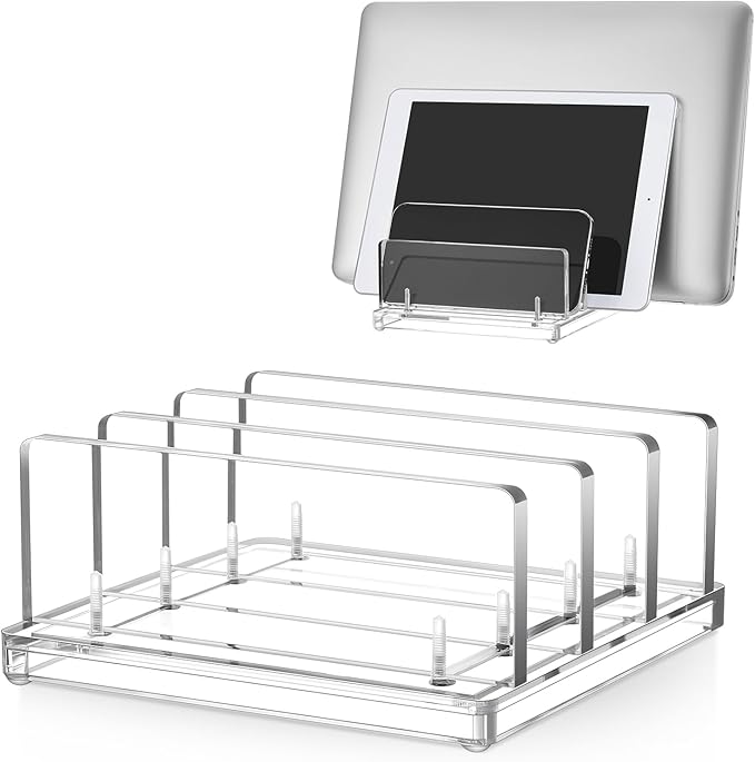Chunful Adjustable Vertical Laptop Stand for Desk, Acrylic 3 Slot Laptop Holder Desktop, Invisible Desktop Notebook Dock for Notebook Computer, All Gaming Laptops up to 17''