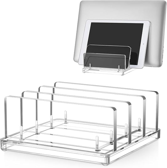 Chunful Adjustable Vertical Laptop Stand for Desk, Acrylic 3 Slot Laptop Holder Desktop, Invisible Desktop Notebook Dock for Notebook Computer, All Gaming Laptops up to 17''