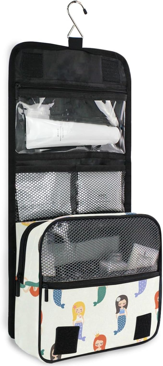 senya Hanging Travel Toiletry Bag Kit Makeup Case Cosmetics Organizer for Men Women (Colorful Mermaid)