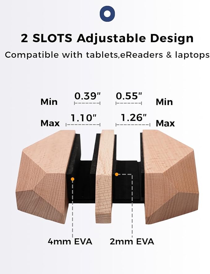 Dual Laptop Holder Adjustable Vertical Laptop Stand, 2 Slots MacBook Stand Wood,Wooden Laptop Stand,Vertical Laptop Holder for Desk, Widen Dock Fits All MacBook/Surface pro