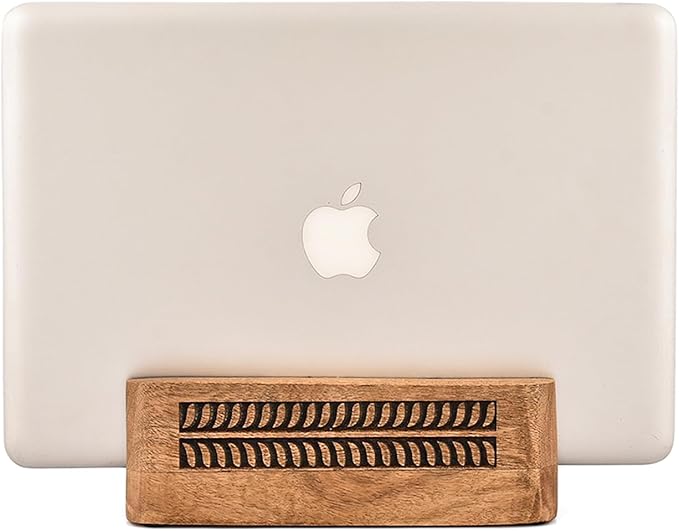 Laptop Stands Acacia Wood Vertical Laptop Stand for Desk | Universal Holder for All Laptops & Notebooks (8" x 2.3" x 2.5")