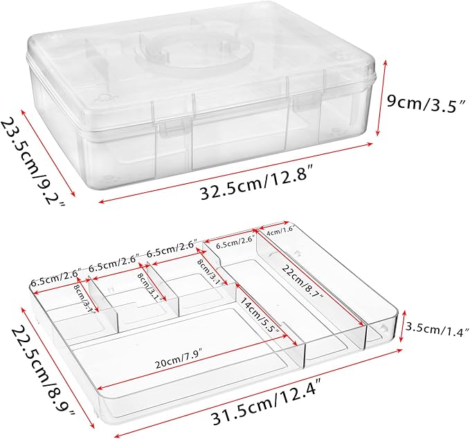 BTSKY 2-Tier Cute Bear Storage Box with Removable Divided Tray Portable Clear Plastic Art Craft Supply Organizer Stackable Home Office Supplies Storage Container for Pens Notes A4 papers etc (Clear)
