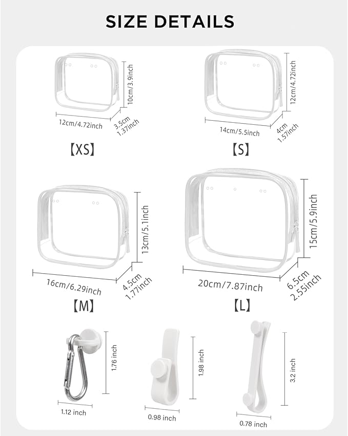 4 Pack Clear Bogg Beach Makup Bag Accessories with 3 Pack Insert Hooks for Bogg Bags, Clear Bogg Makeup Pouches Phone Holder for Bogg Bags Divider Storage Inner Compatible Pouch Travel Cosmetic Bag