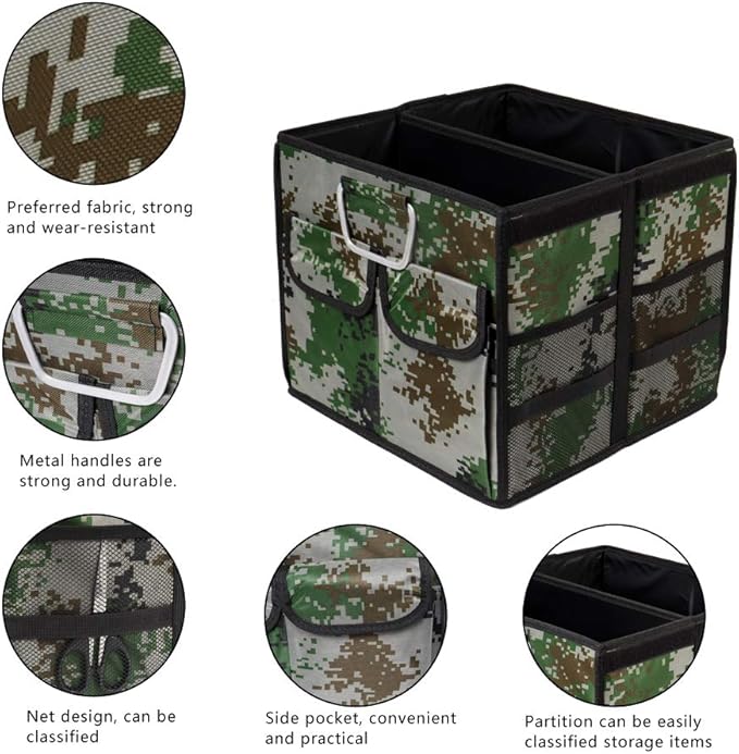 Car Trunk Organizer Collapsible Portable Multi Compartments Organizer with Non Slip Straps for SUV Truck Auto Vehicle Car Auto Minivan(Small without cover, Camouflage)