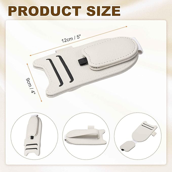 HARFINGTON 1 Pcs Sunglass Holder for Car Magnetic Leather Glasses Holder Universal Visor Sunglasses Clip Car Accessories Interior for Glasses Ticket Cards,Beige