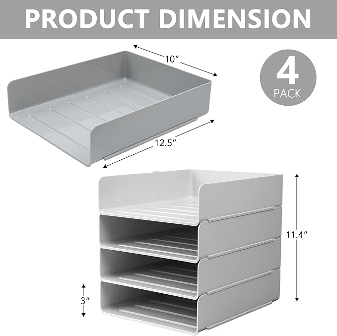 Tiawudi Desk Organizer, Office Organization and Storage, Plastic Letter Tray, Stackable File Organizer for Classroom, Home, Documents, Notes, Folders, Books and Pens, 4 Tier