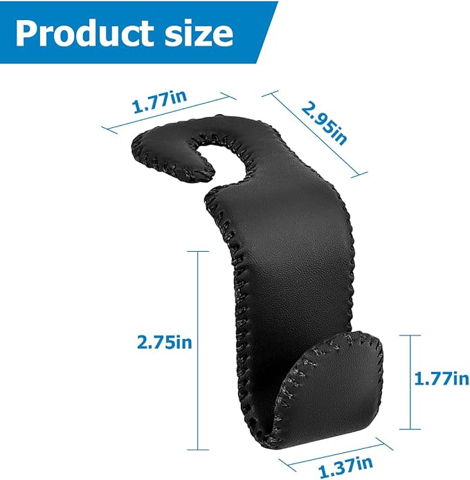 Zpana Car Headrest Hooks, 2PCS Leather U-Shaped Vehicle Purse Storage Hanging Holder for Purses Bags Coats, Automotive Seat Back Storage Organizer Hanger Accessories, Universal Fit (Black)