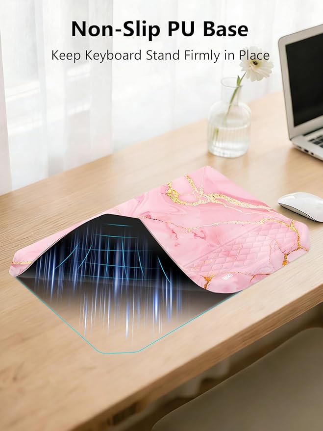 2-in-1 Ergonomic Keyboard Stand with Wrist Rest, Comfy Keyboard Riser Holder with Massage Design, Pink Marble
