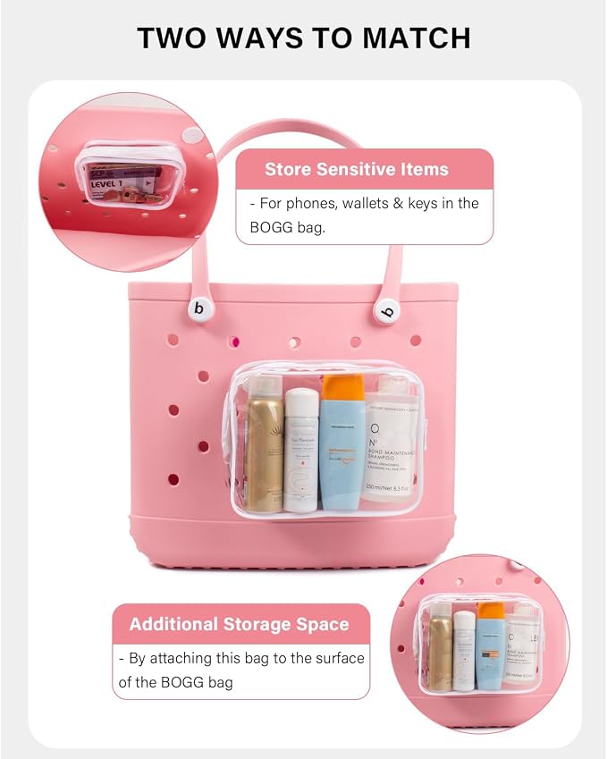 4 Pack Clear Bogg Beach Makup Bag Accessories with 3 Pack Insert Hooks for Bogg Bags, Clear Bogg Makeup Pouches Phone Holder for Bogg Bags Divider Storage Inner Compatible Pouch Travel Cosmetic Bag