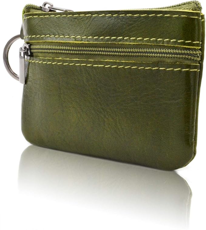 Freezx Women Genuine Leather Coin Pouch Zip Mini Purse Wallet Key Chain Double Zipper
