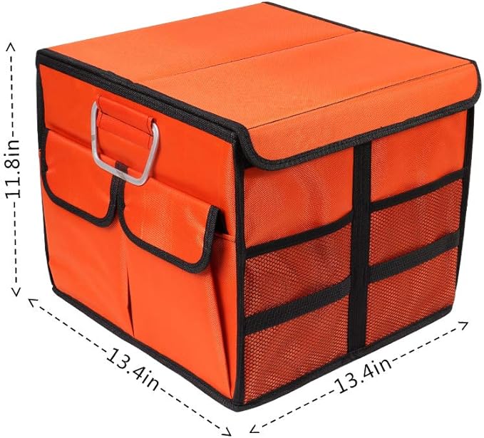 Car Trunk Organizer Collapsible Portable Multi Compartments Organizer with Non Slip Straps for SUV Truck Auto Vehicle Car Auto Minivan(Small covered, Orange)